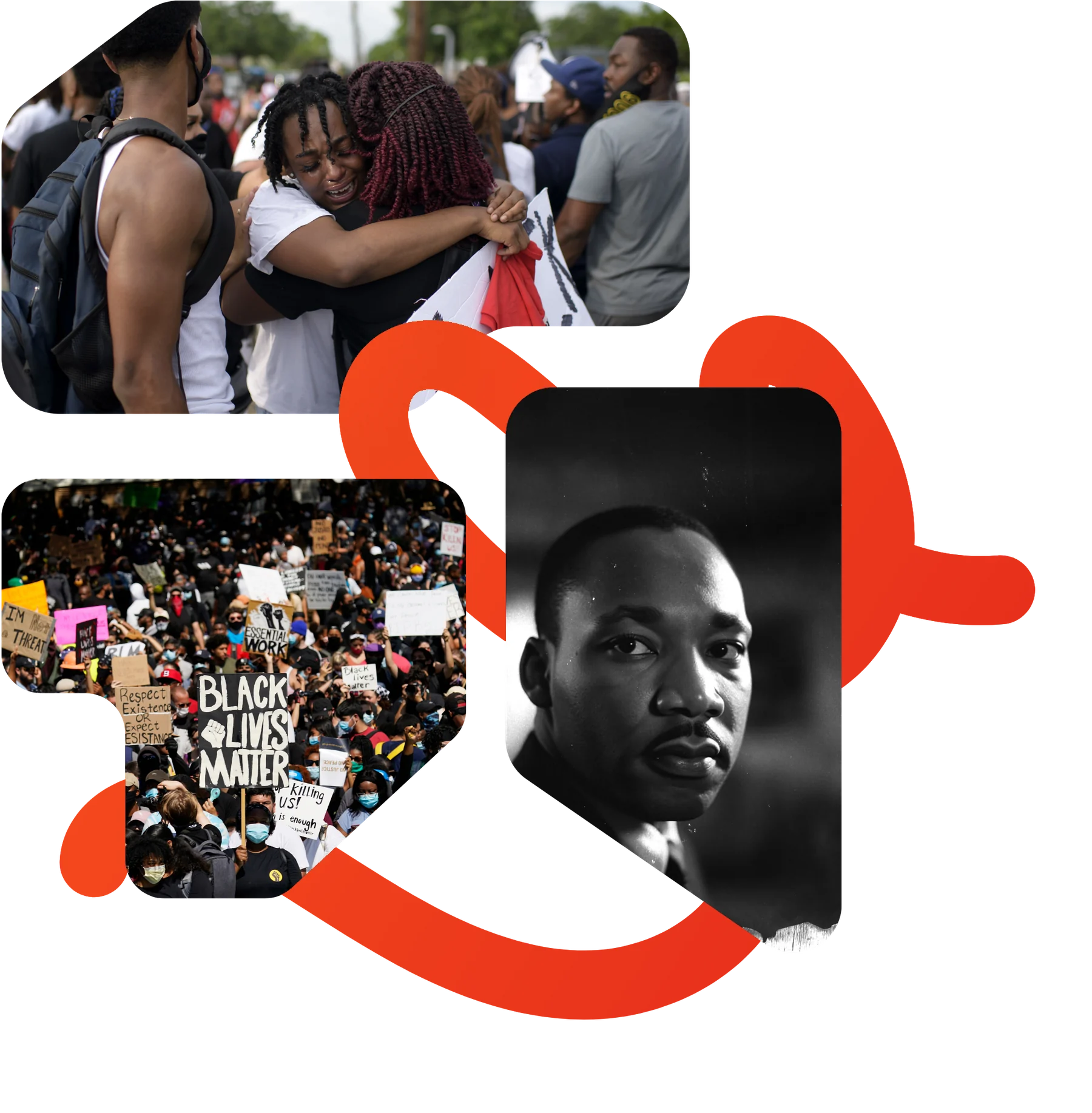 We The Revolt collage: a march, a crowd and a portrait of Dr. King